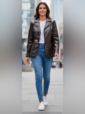 NWT A New Day Brown Faux Leather Jacket & Brown Leather Skirt Set
